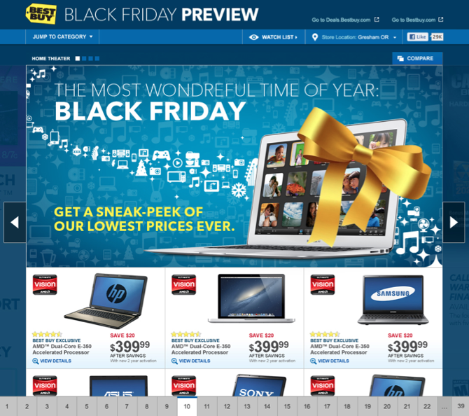 Screenshot of the homepage black friday experience.