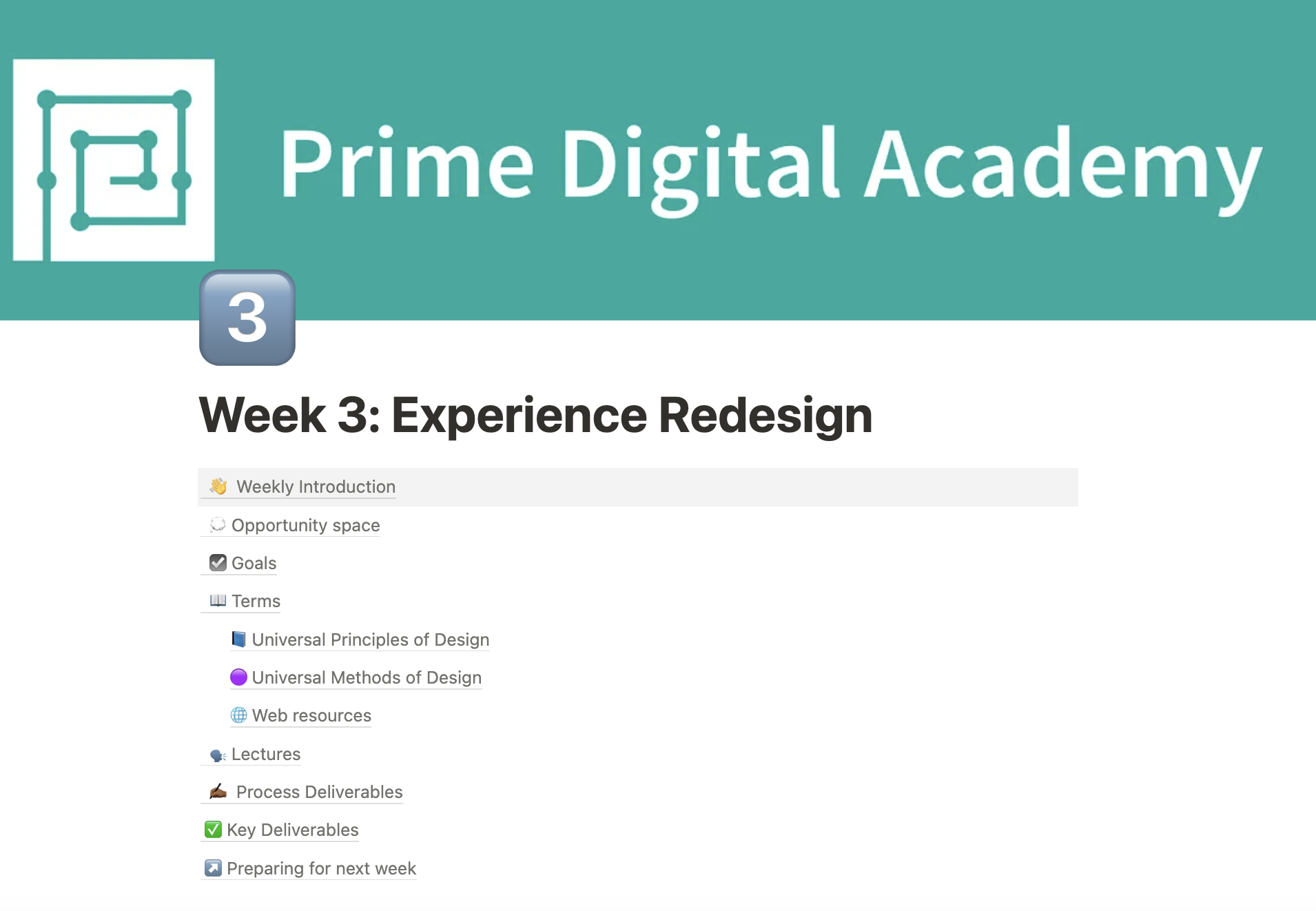 A snapshot of a week's content hierarchy.