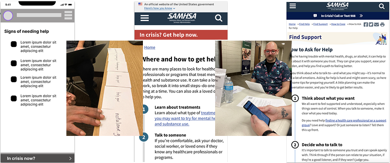 Iterations of Findsupport from prototype to final on mobile.
