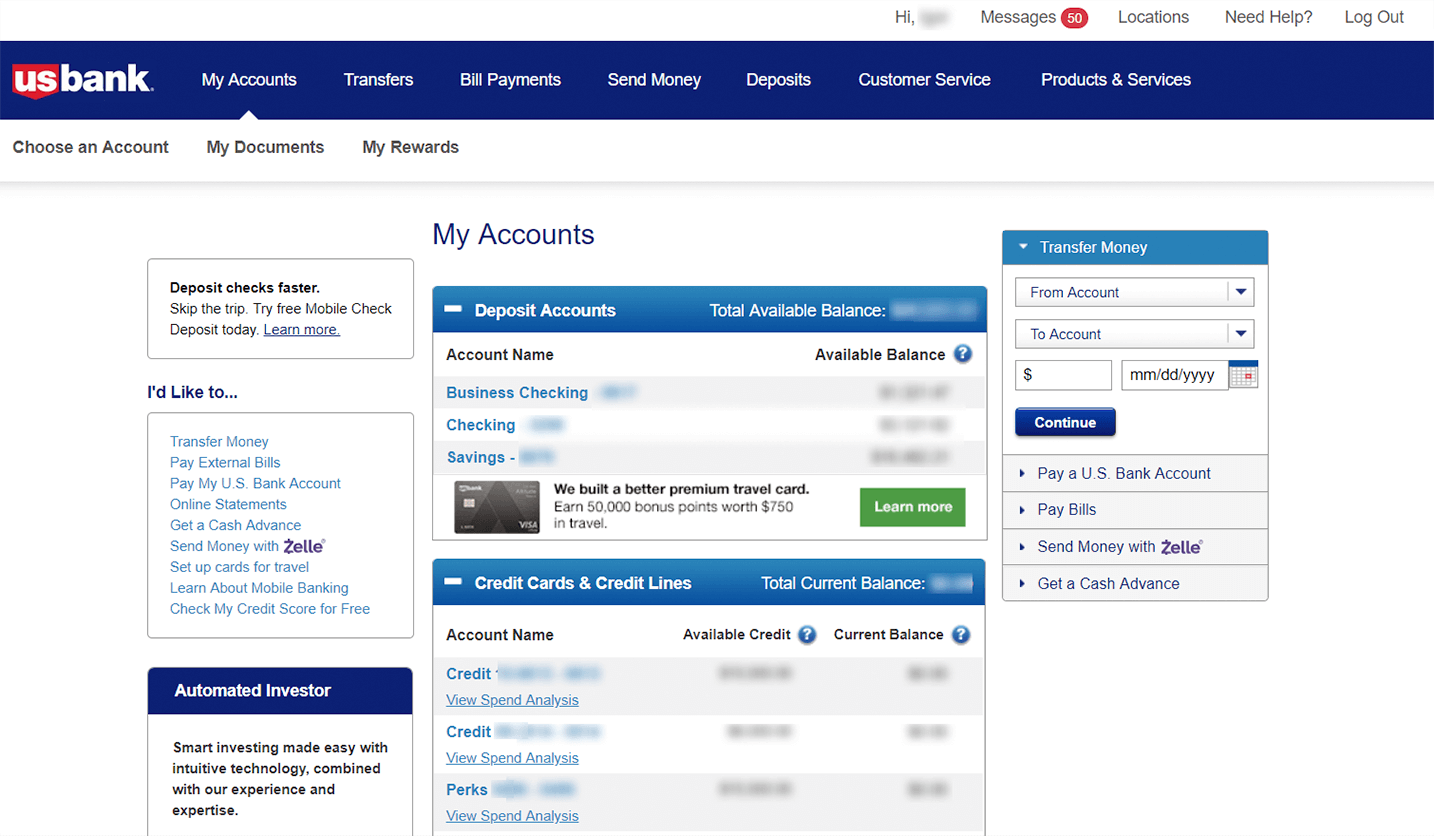 U.S. Bank's Online Banking circa 2018