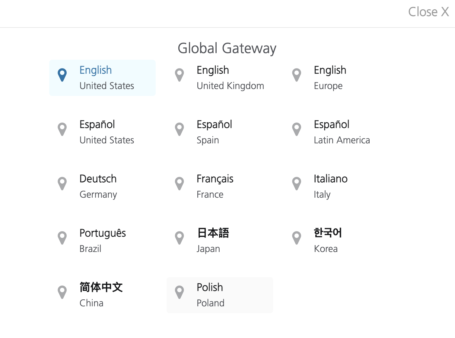 Screenshot of the global gateway